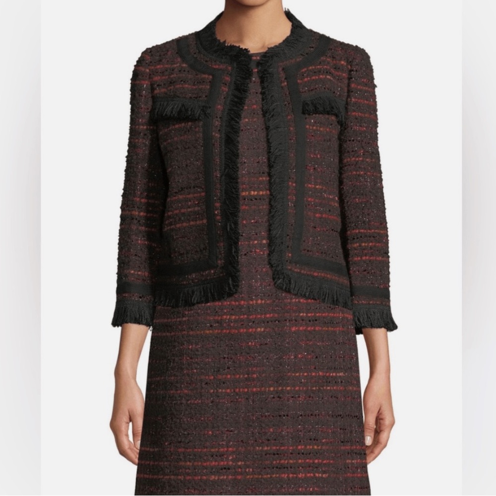 Kate Spade Black and Red Blazer & Dress Set with Modern Tweed Design